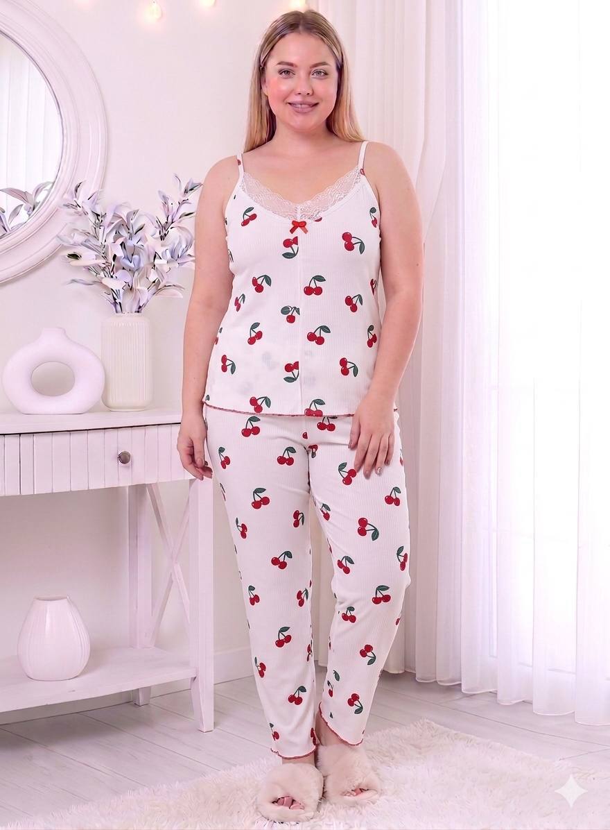 طقم لانجري بيجاما "نجوم الليل" - قطعتين مضلع بفيونكة بيضاء